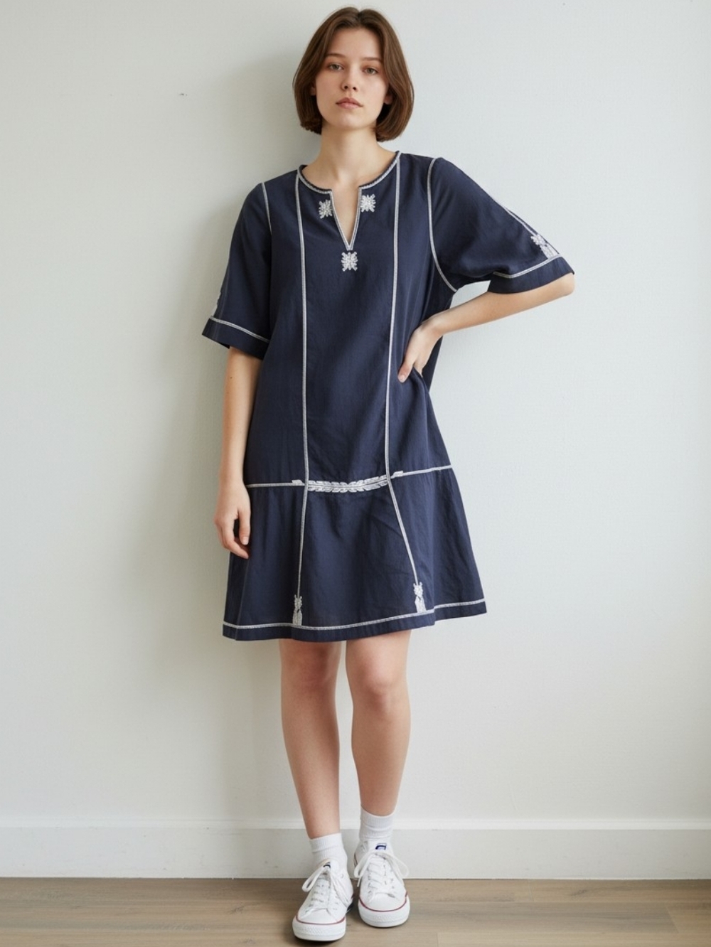 Cotton Isabel Marant Black Mini Dress with White Embroidered Trim